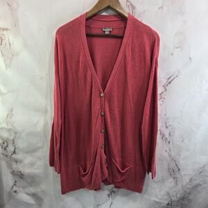 J Jill Cardigan Womens Large Pink Sweater Linen Lightweight Salmon V Neck
